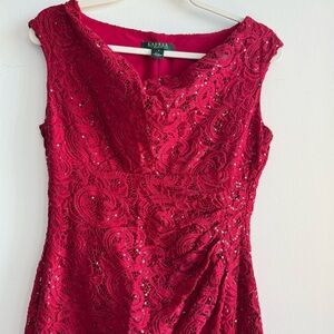 Ralph Lauren Red Lace Midi Dress